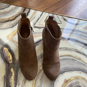 Tan suede heeled ankle booties